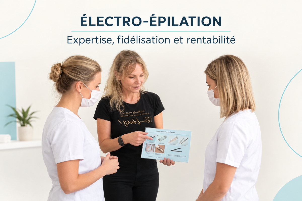 Électro-épilation : expertise, fidélisation et rentabilité, échange autour d’un support pédagogique avec trois professionnelles